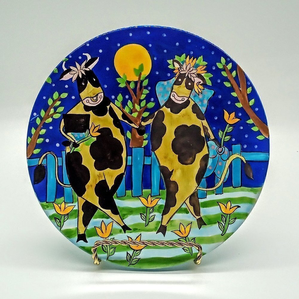 Vintage Wooly Dreams Design 2002 Lula Chang Cows Walking Plate